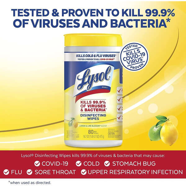 Lysol Toallitas Desinfectantes De Lima Limón 80 Unidades - Image 3