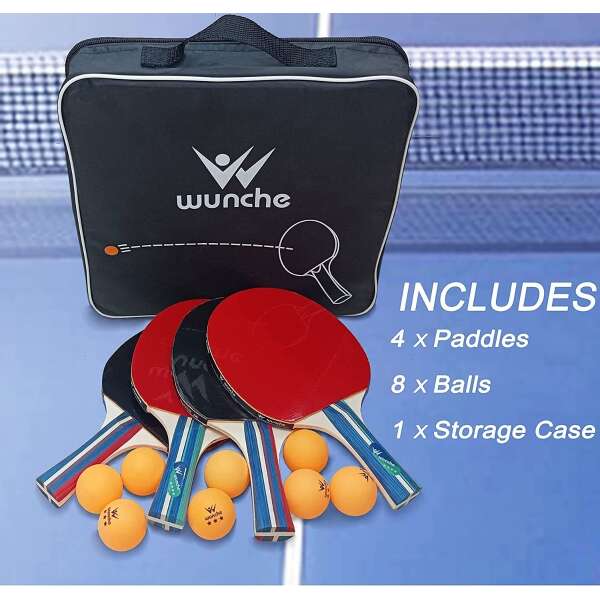Juego De 4 Raquetas De Ping Pong. 8 Pelotas Y Funda, Wunche. - Image 2