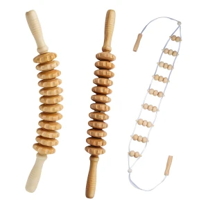 Mikako. Kit De Masaje Y Terapia De Rodillos De Madera 3 En 1 Color Marrón