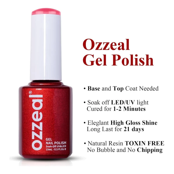 Ozzeal - Esmalte De Uñas De Gel Con Purpurina Uv Led 15ml Color Perla Cad Rojo - Image 2
