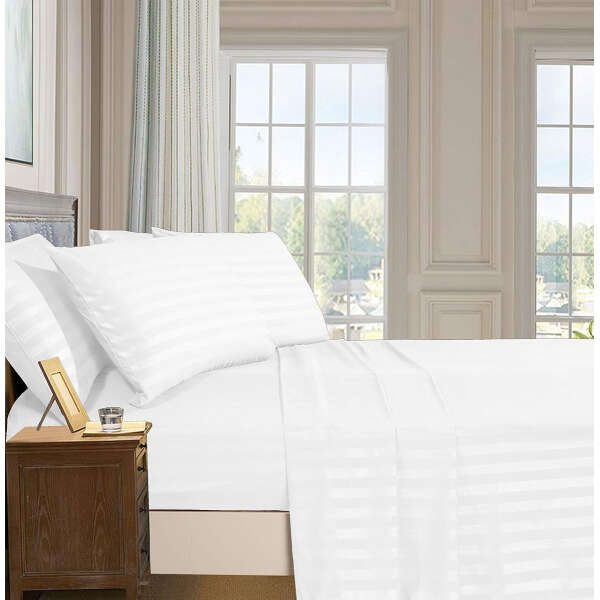 Elegant Comfort- Juego De Sábanas De 6 Piezas Suave Y Cómodo Color Blanco Diseño De La Tela Rayas - Image 2