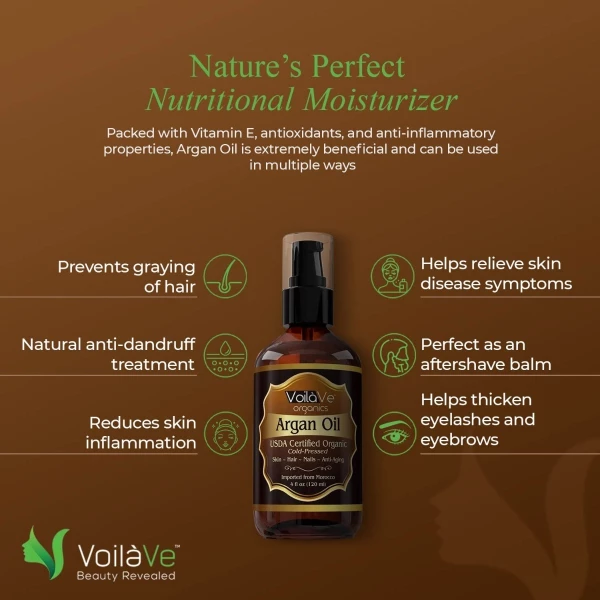 Voilave Aceite De Argán Virgen Orgánico Usda Cabello, Cuerpo - Image 3