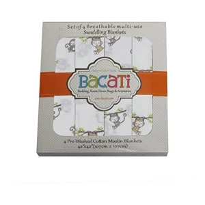 Bacati Conjunto De 4 Monos Felices Muselina Swaddling Mantas - Image 2