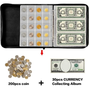 Álbum De Cuero Para Coleccionistas 200 Monedas Y 30 Billetes - Image 3