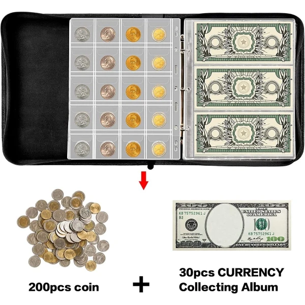 Álbum De Cuero Para Coleccionistas 200 Monedas Y 30 Billetes - Image 3