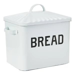 Creative Co-op - Caja De Metal Esmaltado Para Pan Color Blanco Liso
