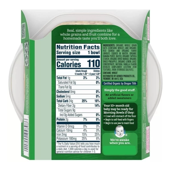 Gerber Papilla Avena, Quinoa Y Frutas Tropicales 3pack 128gr - Image 3