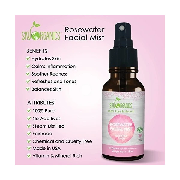 Sky Organics Tonico De Agua De Rosa Organico 4 Onzas 100% Pu - Image 2
