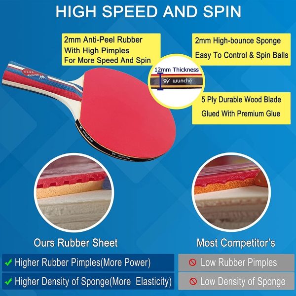 Juego De 4 Raquetas De Ping Pong. 8 Pelotas Y Funda, Wunche. - Image 4