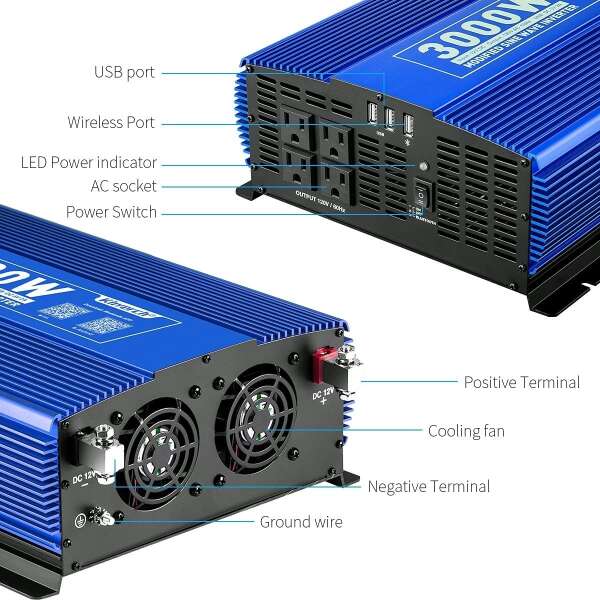 Kinverch Inversor De Corriente 3000w Dc 12v A 110v Ca Y Usb - Image 3