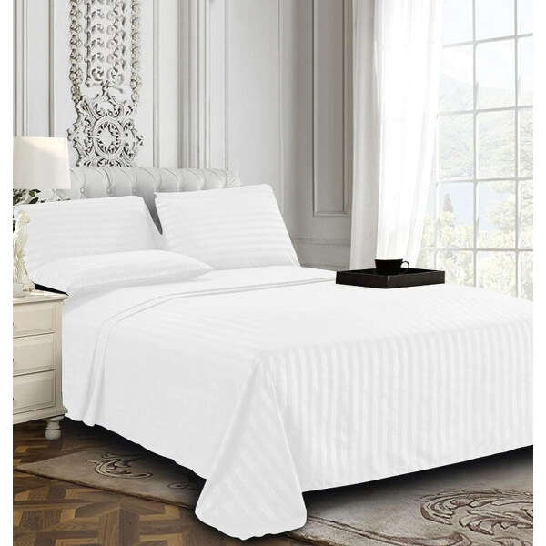Elegant Comfort- Juego De Sábanas De 6 Piezas Suave Y Cómodo Color Blanco Diseño De La Tela Rayas - Image 3