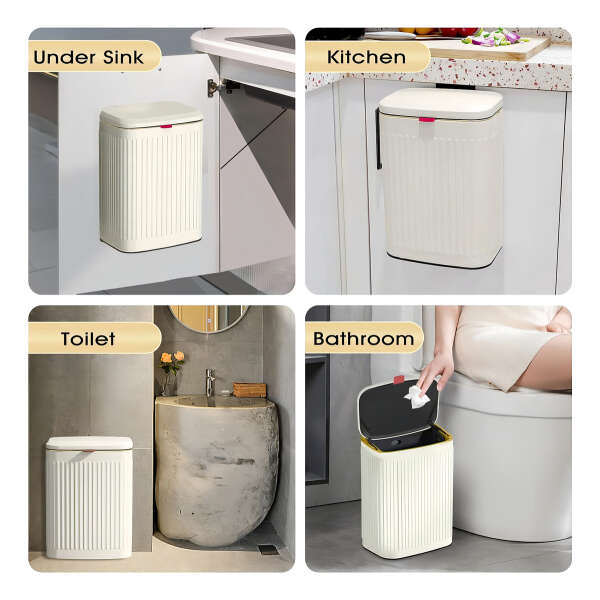 Glodeal - Contenedor De Basura Colgante De Cocina Con Tapa. Color Blanco - Image 5