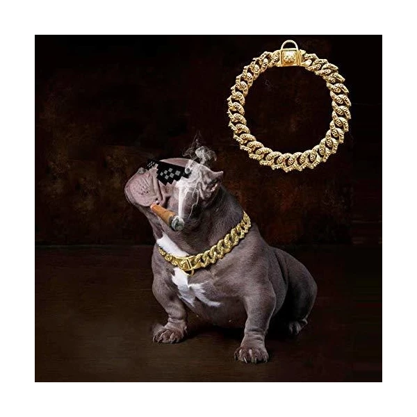 Collar De Oro Para Perro Collar De Cadena De Acero Inoxidabl - Image 2