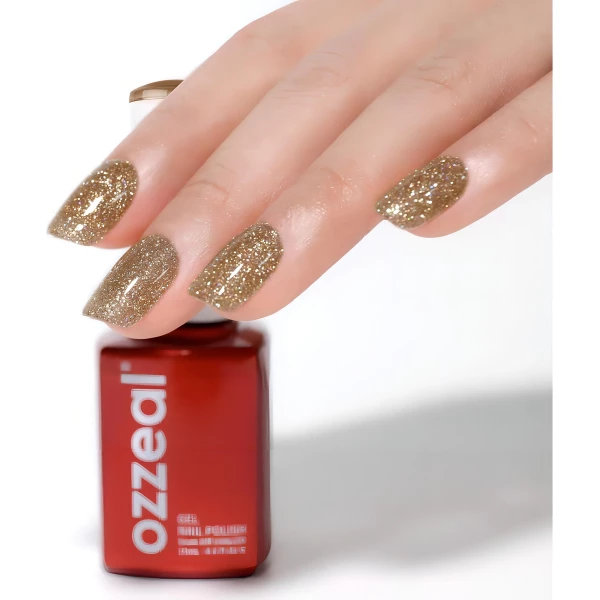 Ozzeal - Esmalte De Uñas De Gel Con Purpurina Uv Led 15ml Color Escarcha Dorada Transparente - Image 3