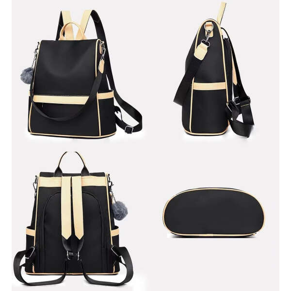Go-done - Bolso De Dama Acabado De Los Herrajes Negro Con Adorno Gris Color Negro Correa De Hombro Negro Diseño De La Tela Liso - Image 3