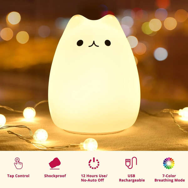 Goline Lámpara Led De Mesilla De Noche Con Forma De Gato Color De La Estructura Blanco Color De La Pantalla Amarillo - Image 4