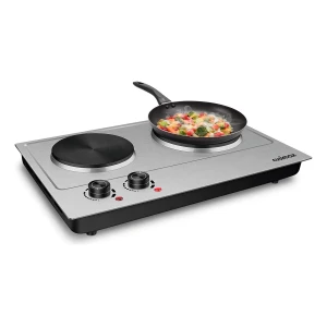 Cusimax Placa De Cocción Doble 1800 W, Portátil, Eléctrico Color Plateado