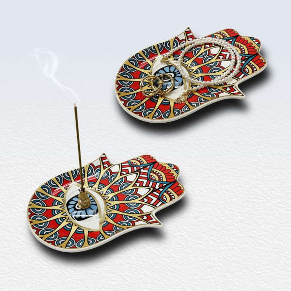 Soporte De Incienso De Mano Hamsa De Cerámica Color Rojo Estilo - Image 3