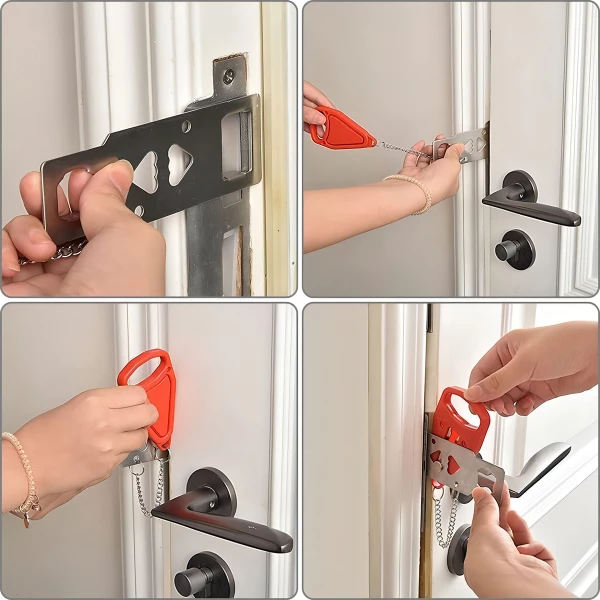 Cerradura De Seguridad Para Puertas Portátil Para Viajes Color Rojo - Image 2