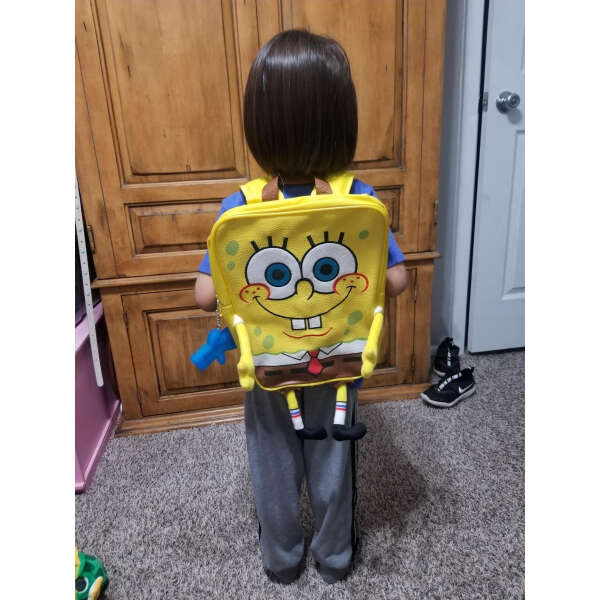 Mochila Infantil Bob Esponja Pantalones Cuadrados Color Amarillo Diseño De La Tela Efecto De Cuero - Image 4