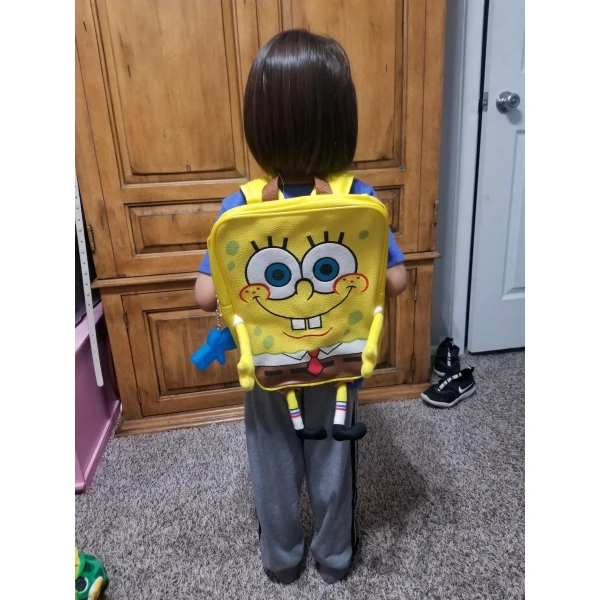 Mochila Infantil Bob Esponja Pantalones Cuadrados Color Amarillo Diseño De La Tela Efecto De Cuero - Image 4