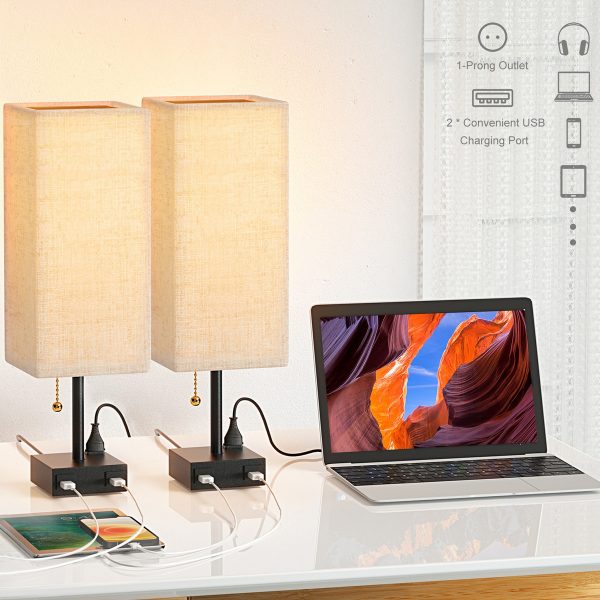 Lámparas De Mesa De Noche Aooshine Usb 2 Puertos De Carga Color De La Estructura Negro Grey Dual Usb Table Lamp-2 Pack - Image 4