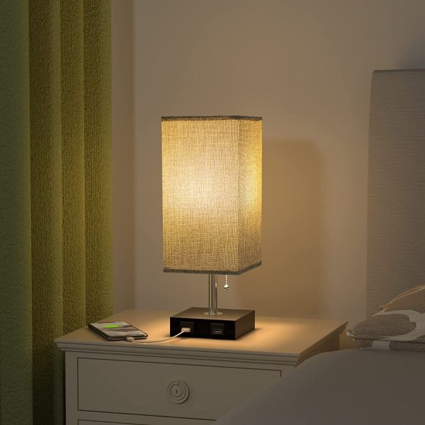 Lámparas De Mesa De Noche Aooshine Usb 2 Puertos De Carga Color De La Estructura Negro Grey Dual Usb Table Lamp-2 Pack - Image 2
