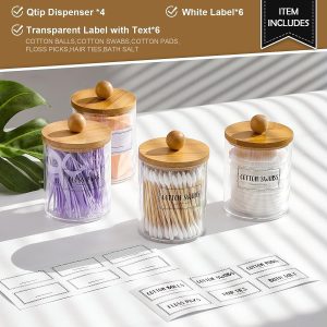 Vitever Paquete De 4 Dispensadores Qtip Con Tapas De Bambú Color Transparente Tarro Boticario - Image 4