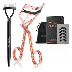 Tomeem - Rizador De Pestañas Con Peine: Kit Profesional Color Oro Rosa