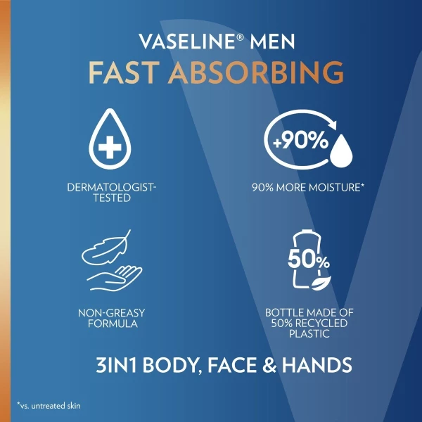 Vaseline Men Fast Absorbing 3-in-1 Locion Corporal 600ml - Image 4