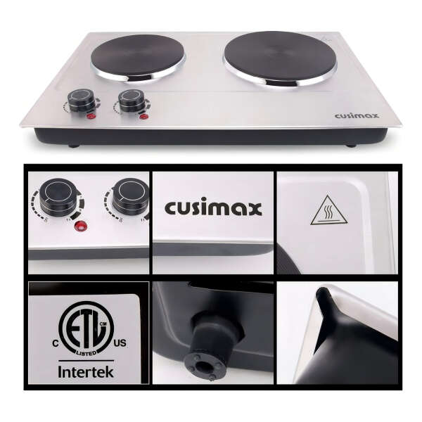 Cusimax Placa De Cocción Doble 1800 W, Portátil, Eléctrico Color Plateado - Image 3