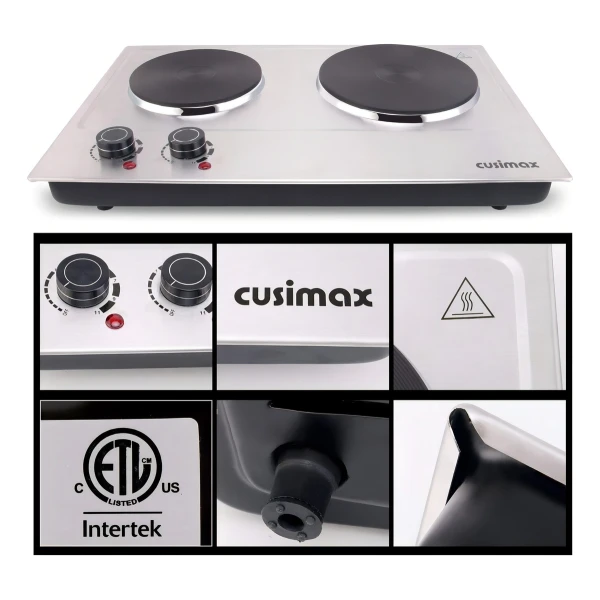 Cusimax Placa De Cocción Doble 1800 W, Portátil, Eléctrico Color Plateado - Image 3