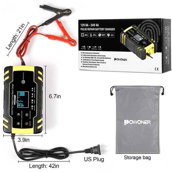 Cargador Batería Para Coche, 12 V/8 A, 24 V/4 A, Inteligente - Image 3