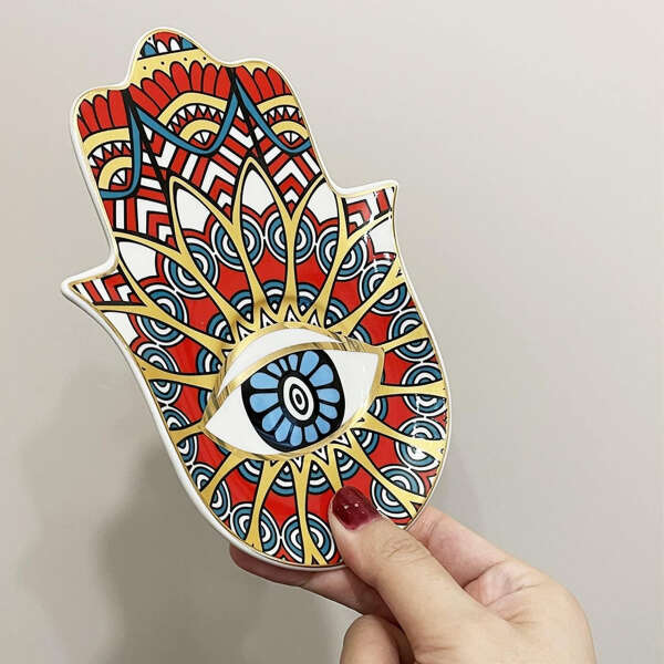 Soporte De Incienso De Mano Hamsa De Cerámica Color Rojo Estilo - Image 2