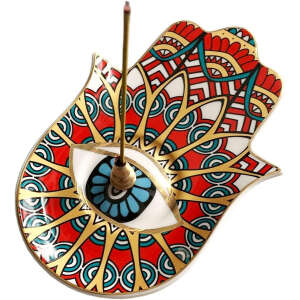 Soporte De Incienso De Mano Hamsa De Cerámica Color Rojo Estilo