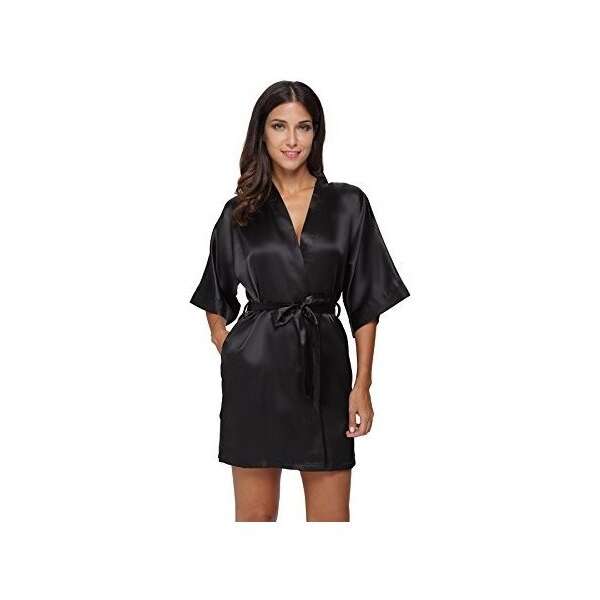 El Bund Bata Kimono De Saten Corto De Color Puro Para Mujer - Image 2
