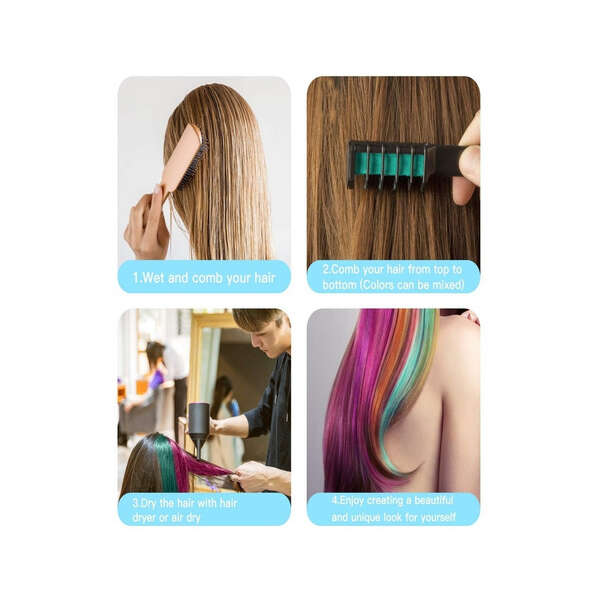 Peine De Tinta Temporal Para El Cabello, Lavable 6 Colores Tono Multicolor - Image 5