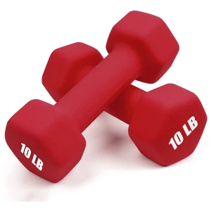 Mancuernas De Neopreno 10 Lb, Antideslizantes, Forma Hexagon Color Rojo