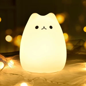 Goline Lámpara Led De Mesilla De Noche Con Forma De Gato Color De La Estructura Blanco Color De La Pantalla Amarillo