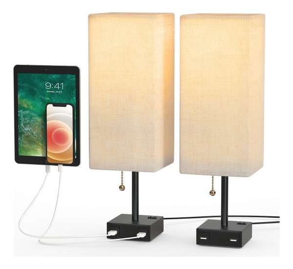 Lámparas De Mesa De Noche Aooshine Usb 2 Puertos De Carga Color De La Estructura Negro Grey Dual Usb Table Lamp-2 Pack - Image 3