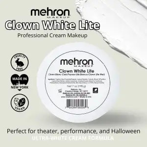 Mehron Maquillaje Clown White Lite Payaso Blanco 200gr - Image 2