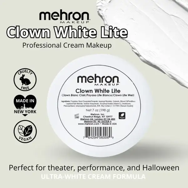 Mehron Maquillaje Clown White Lite Payaso Blanco 200gr - Image 2