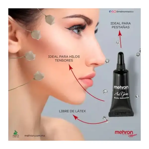 Mehron Pegamento Adgem Sin Látex 5ml Con 30 Cristales - Image 4