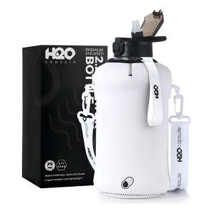 Botella De Agua Cápsula H2o, Con Tapa Y Pajita, 2,2 L Negro Color Lienzo Blanco